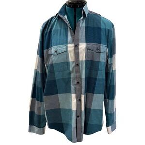 Express Button‑Up Shirt - Teal White Gray, Large (L)
